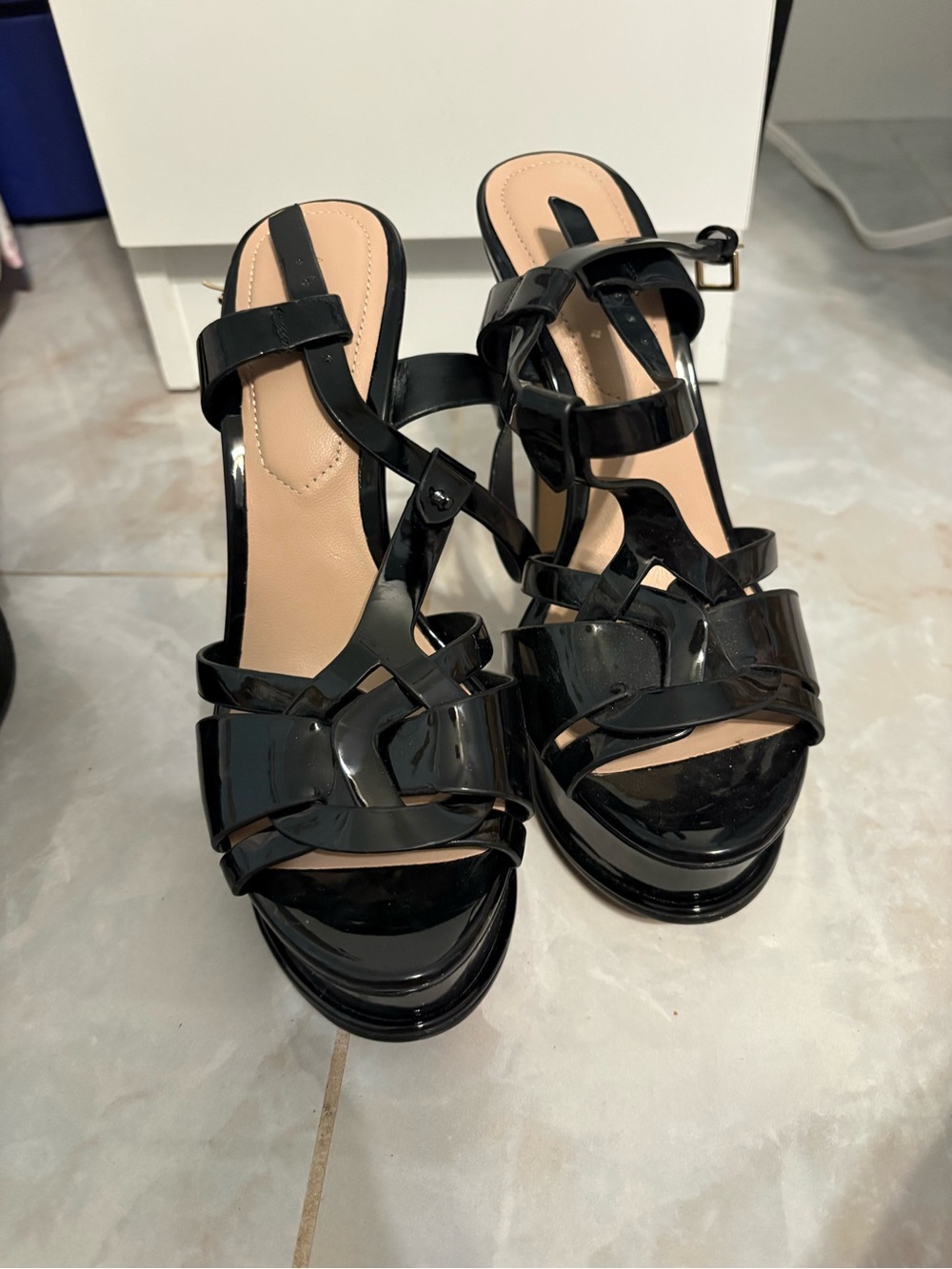 Women’s Black Strappy Patent Platform Sandals